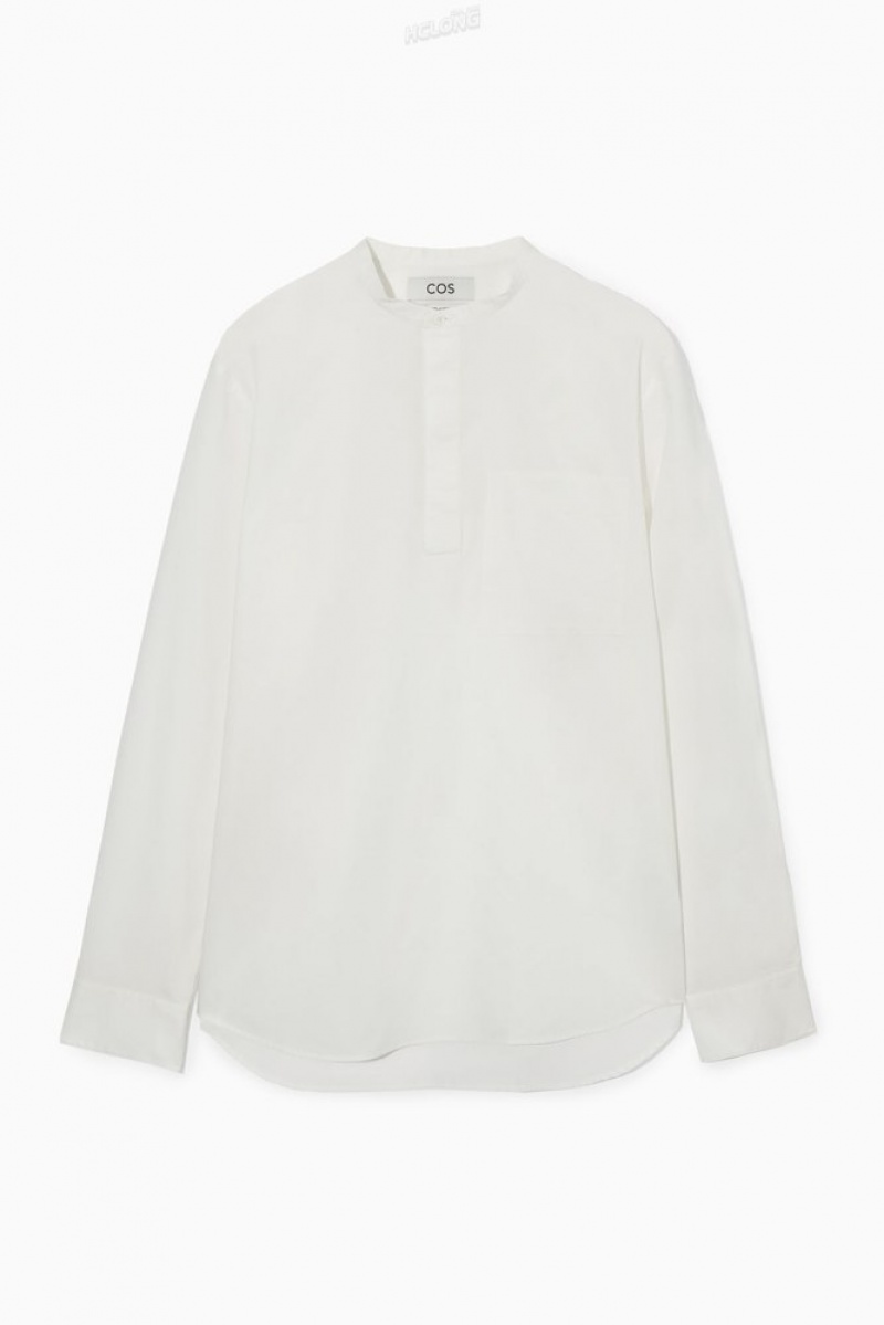 COS Grandad-Collar Half-Placket Shirt Blanche | 974306-MHV