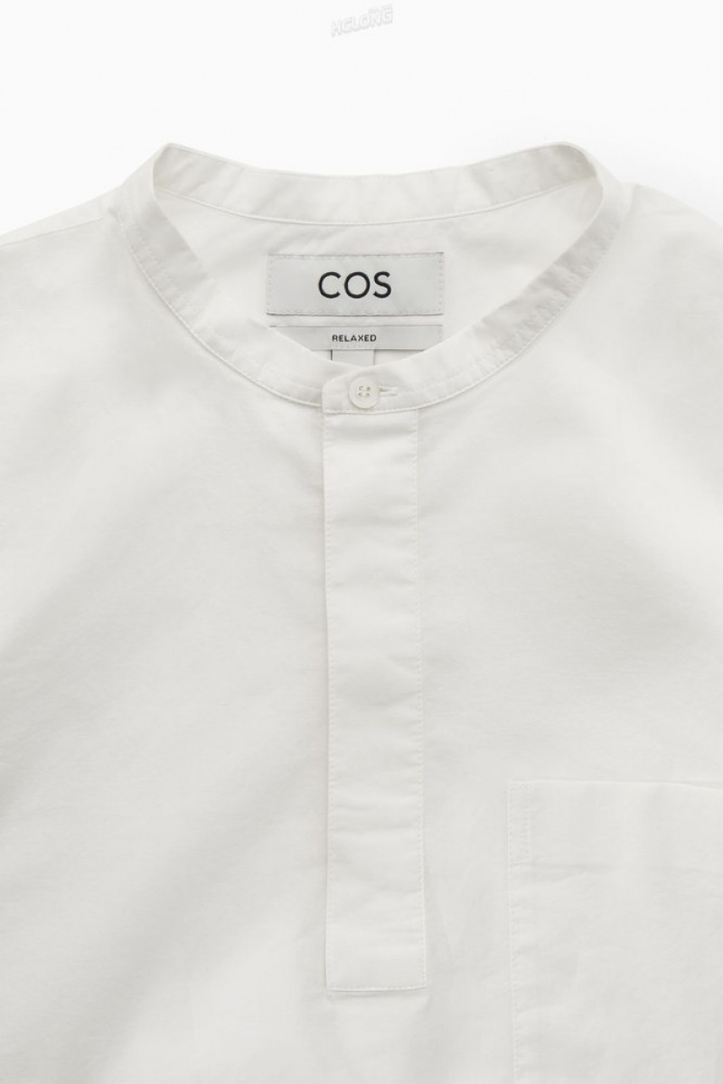 COS Grandad-Collar Half-Placket Shirt Blanche | 974306-MHV