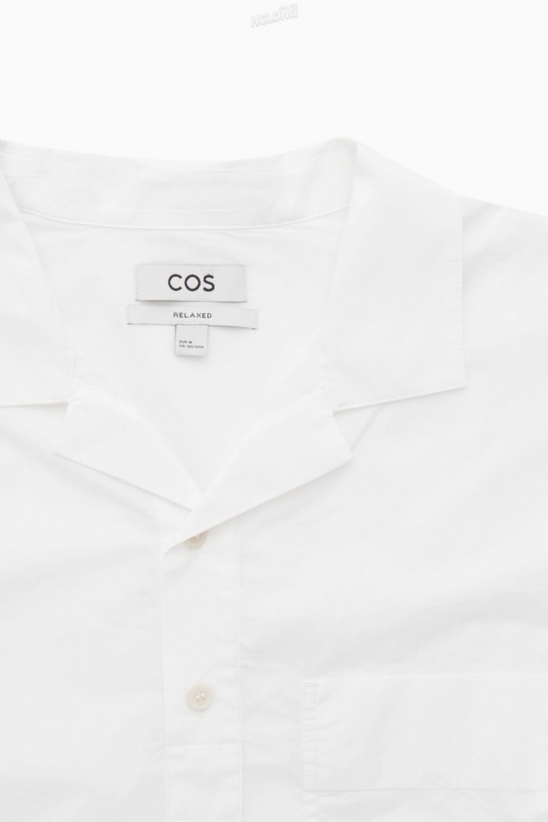 COS Half-Placket Corta-Sleeved Shirt Blanche | 605723-RCK