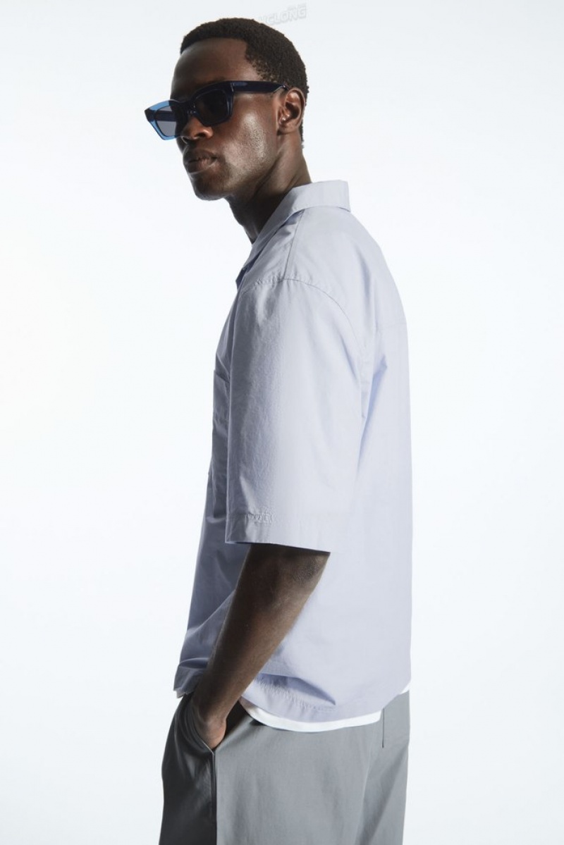 COS Half-Placket Corta-Sleeved Shirt Blanche | 267439-ZIV