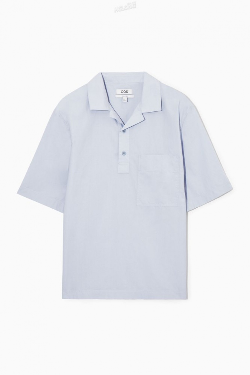 COS Half-Placket Corta-Sleeved Shirt Blanche | 267439-ZIV