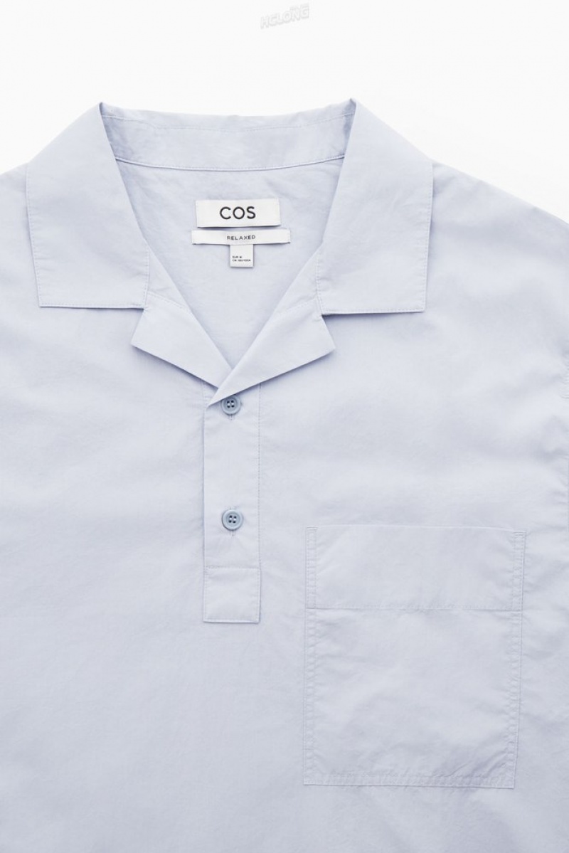 COS Half-Placket Corta-Sleeved Shirt Blanche | 267439-ZIV