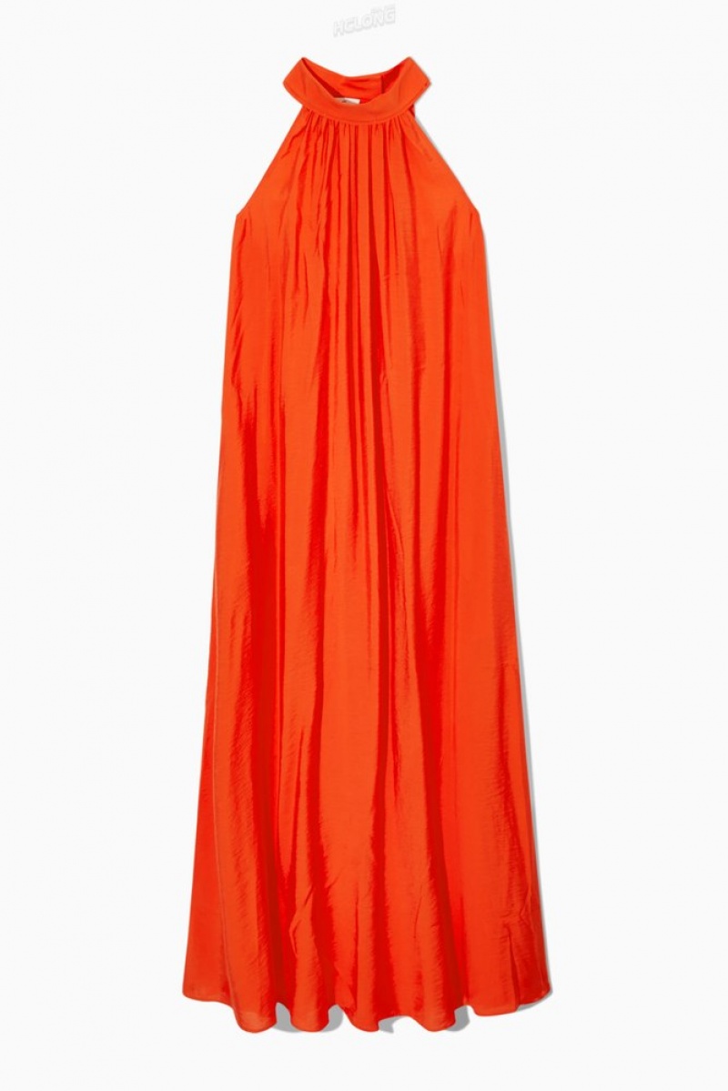 COS Halterneck Maxi Robe Orange | 013657-UGK