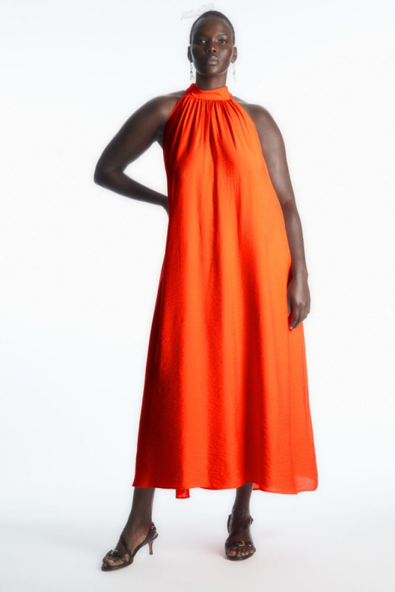 COS Halterneck Maxi Robe Orange | 013657-UGK