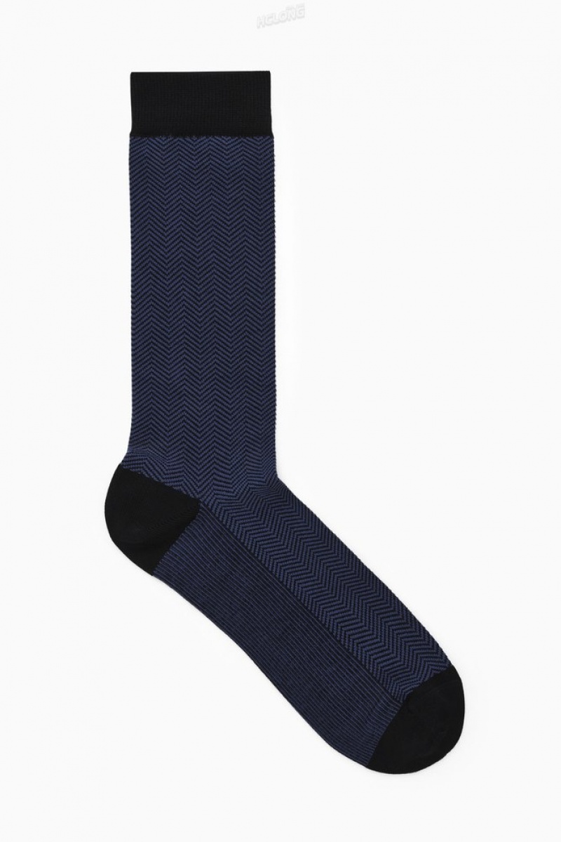 COS Herringbone Socks Noir | 284107-KAH