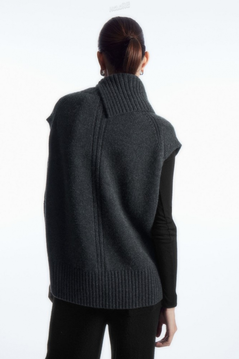 COS High-Neck Pure Cashmere Vest Grise Foncé | 203974-XOU