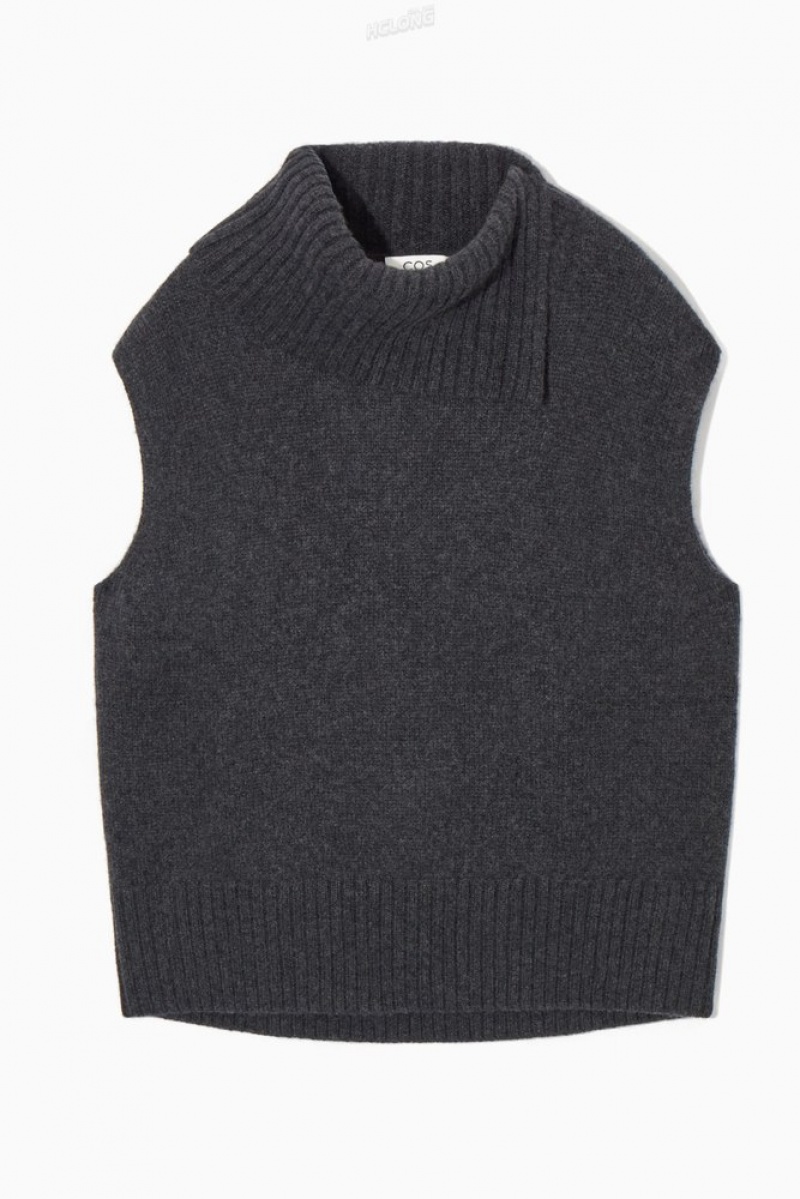 COS High-Neck Pure Cashmere Vest Grise Foncé | 203974-XOU