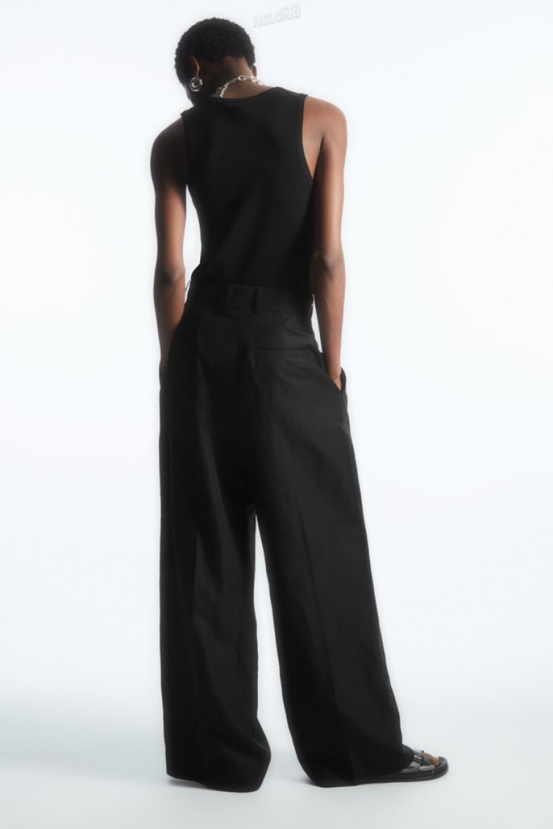 COS High-Waisted Larges-Leg Trousers Noir | 871463-TPI