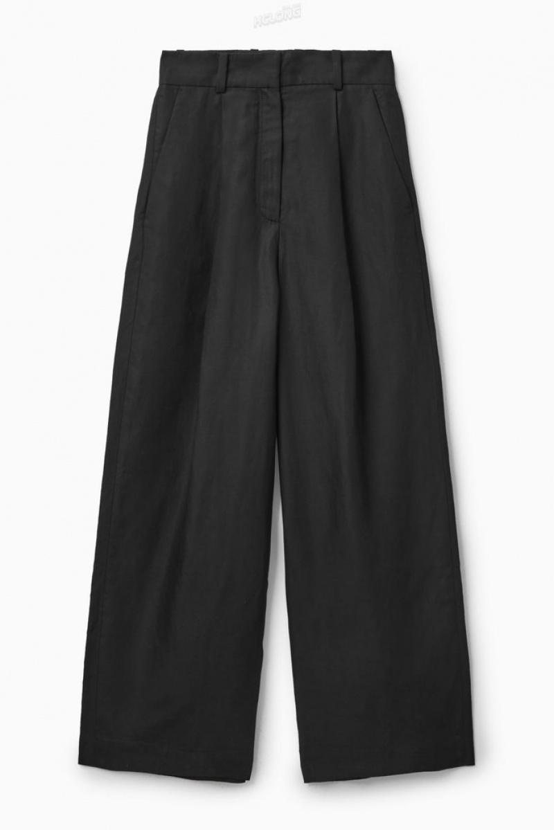 COS High-Waisted Larges-Leg Trousers Noir | 871463-TPI