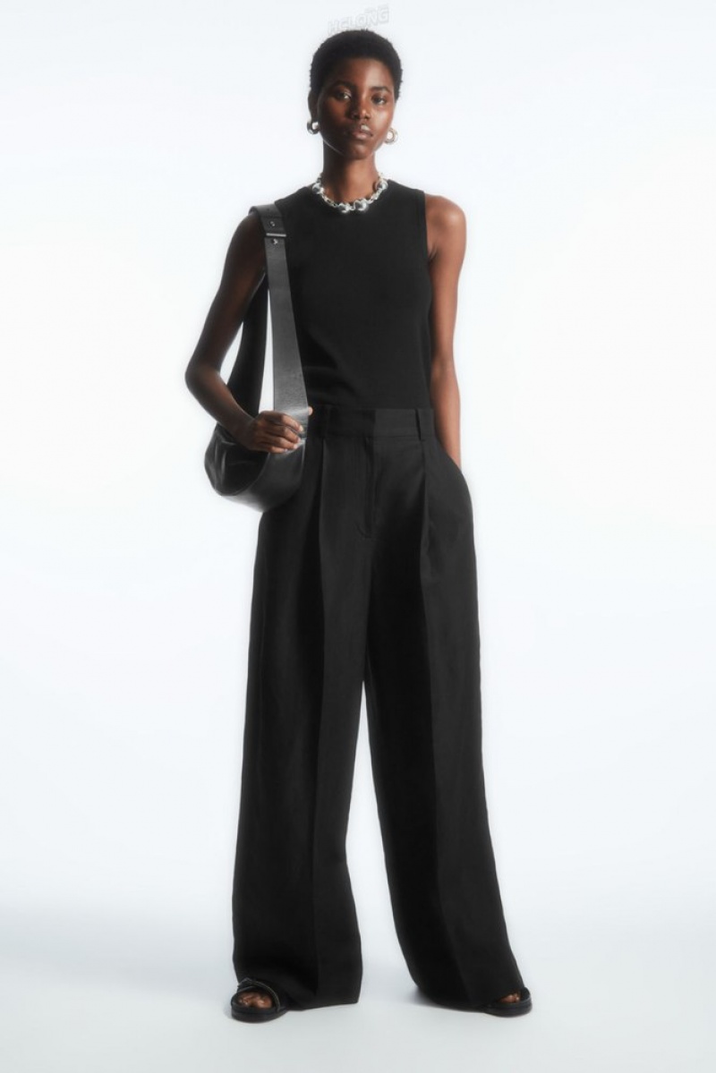 COS High-Waisted Larges-Leg Trousers Noir | 871463-TPI