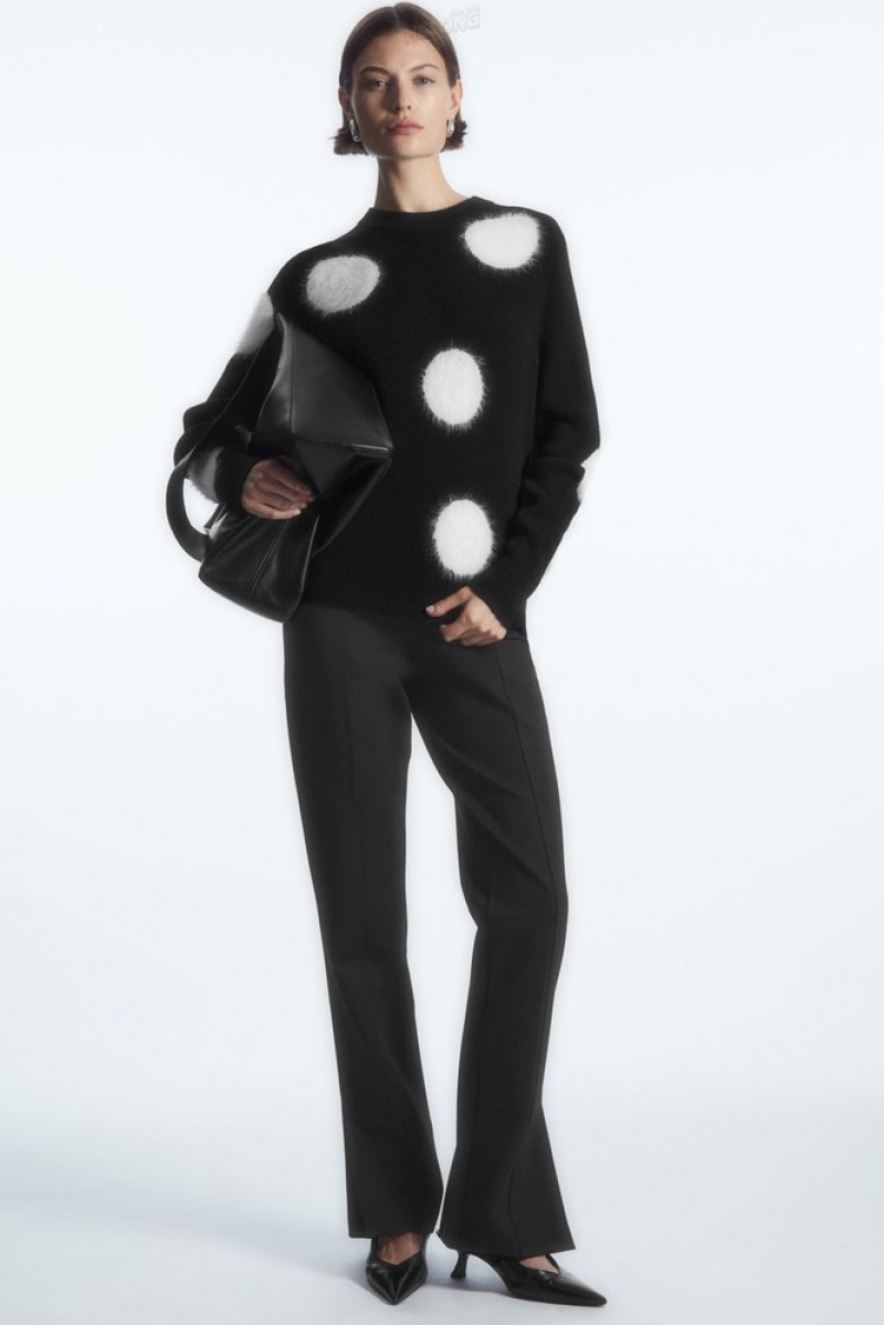 COS Intarsia-Knit Polka-Dot Laine Pull Noir Blanche | 931462-UWC