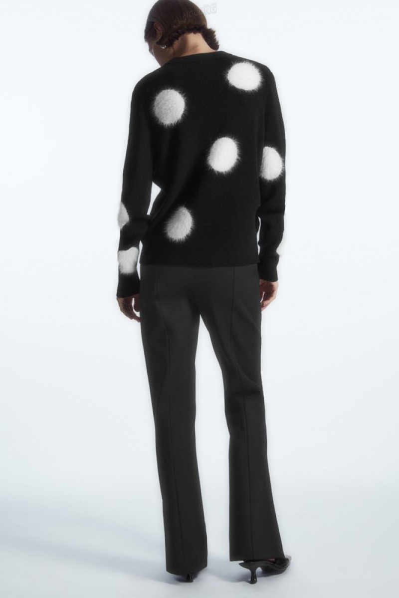 COS Intarsia-Knit Polka-Dot Laine Pull Noir Blanche | 931462-UWC