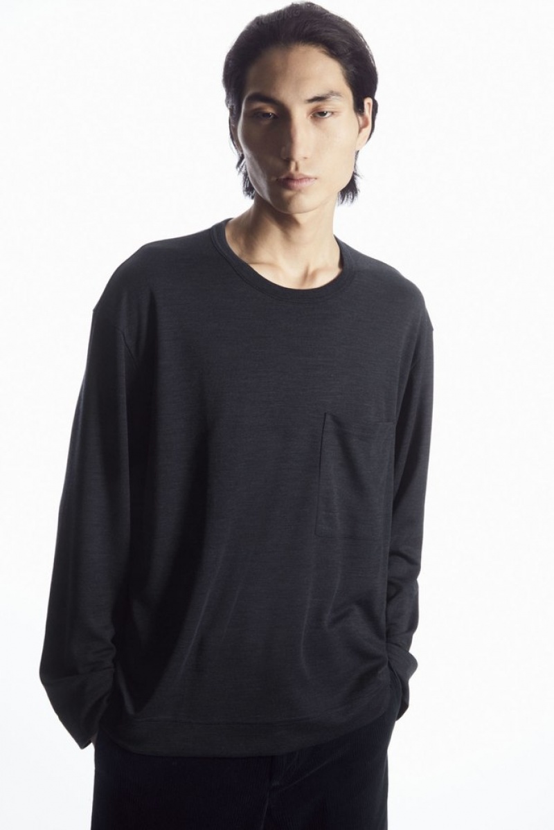 COS Laine-Blend Long-Sleeved T-Shirt Marron Foncé | 690821-NDS