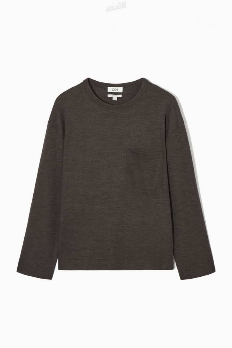 COS Laine-Blend Long-Sleeved T-Shirt Marron Foncé | 715963-NXE