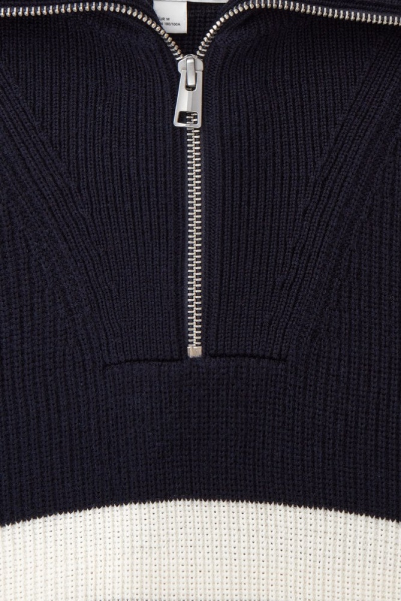 COS Laine And Coton-Blend Half-Zip Pull Bleu Marine | 974361-YJT