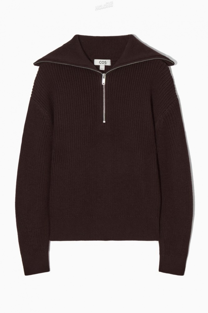 COS Laine And Coton Half-Zip Jumper Noir Blanche | 148376-UAJ