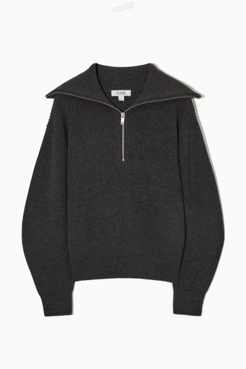 COS Laine And Coton Half-Zip Pull Noir | 465089-LSV