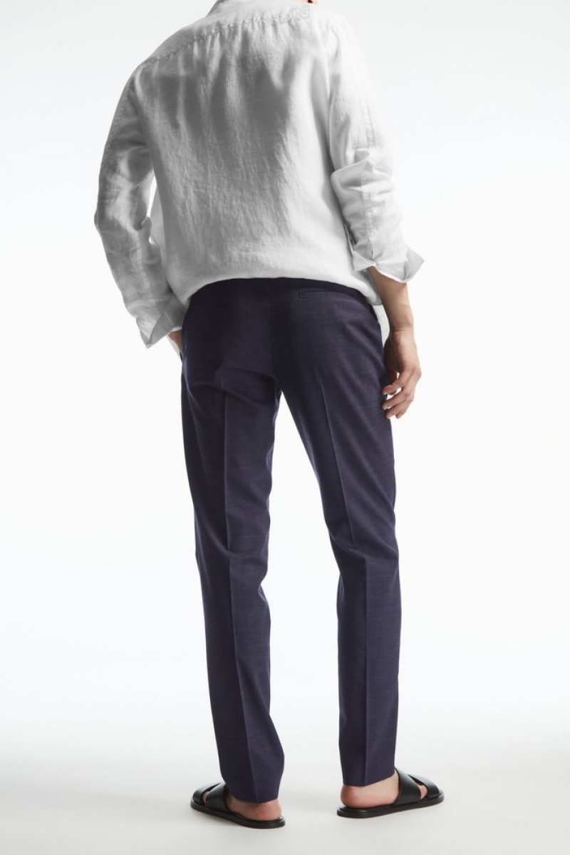 COS Laine MéLange Trousers - Slim Bleu Marine | 428173-ZQB