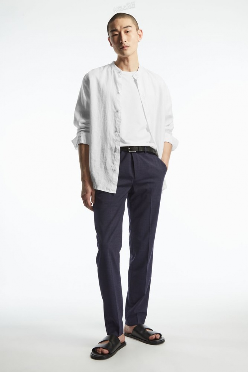 COS Laine MéLange Trousers - Slim Bleu Marine | 428173-ZQB