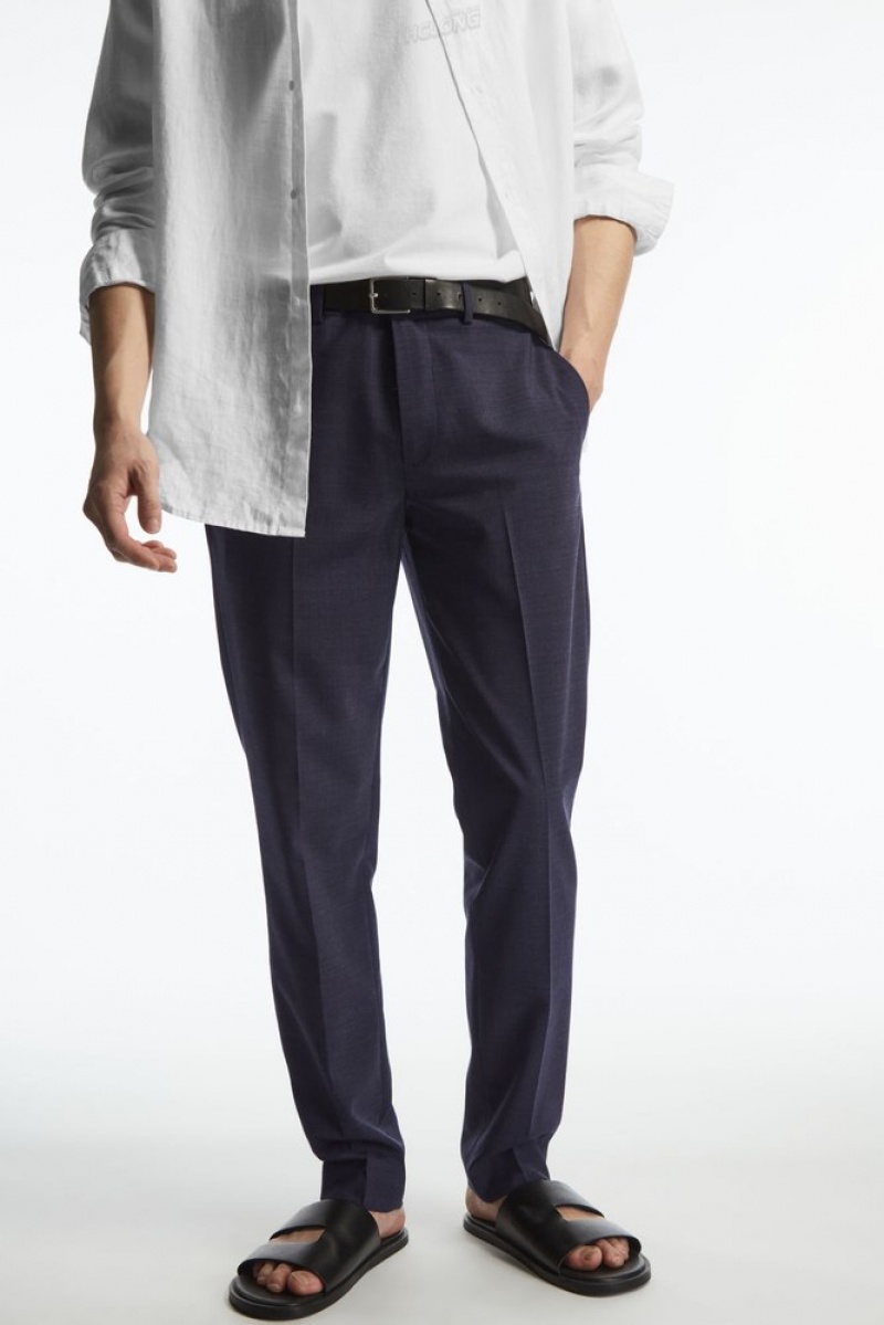 COS Laine MéLange Trousers - Slim Bleu Marine | 428173-ZQB