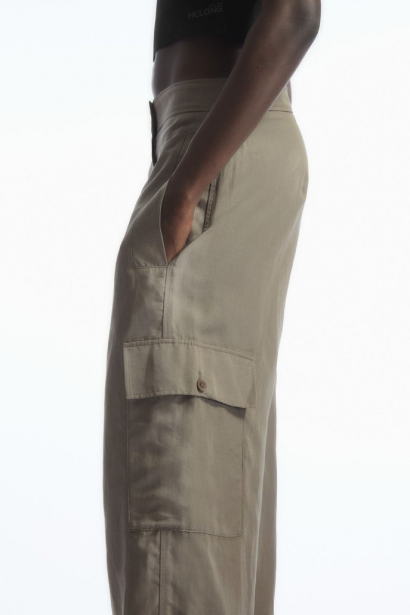 COS Larges-Leg Linen-Blend Cargo Pants Stone | 509237-JZE