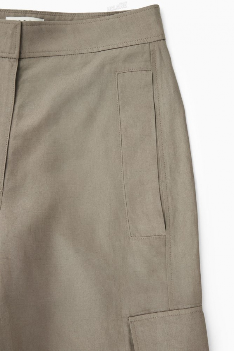 COS Larges-Leg Linen-Blend Cargo Pants Stone | 509237-JZE