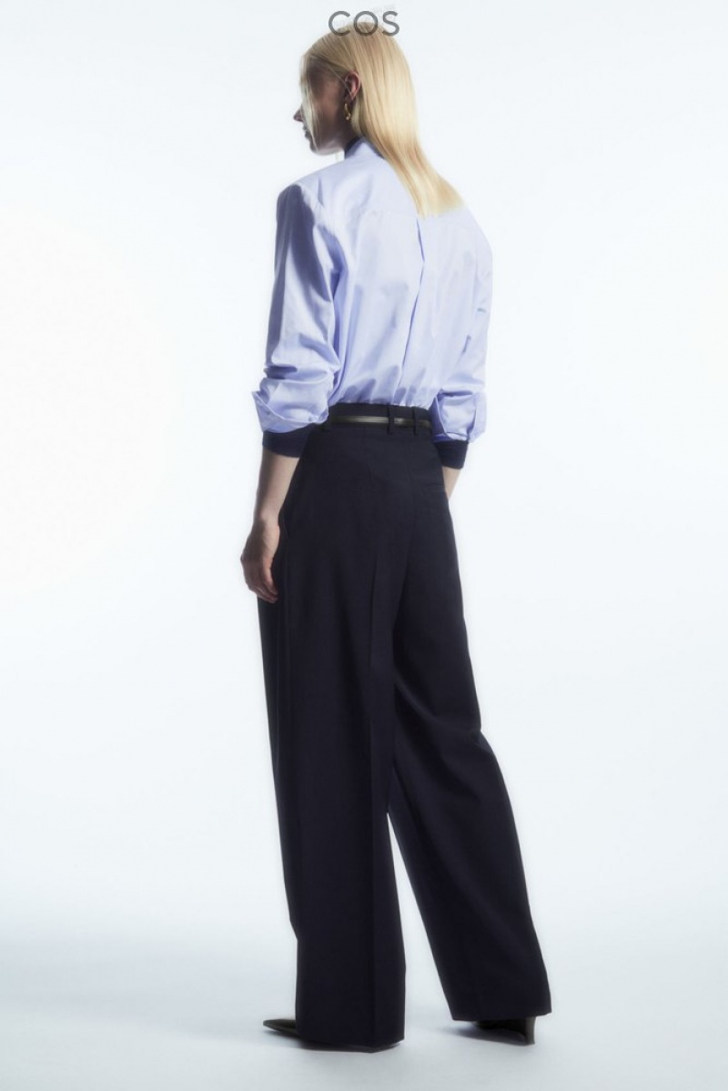 COS Larges-Leg Tailored Laine Pants Bleu Marine | 946830-WZT