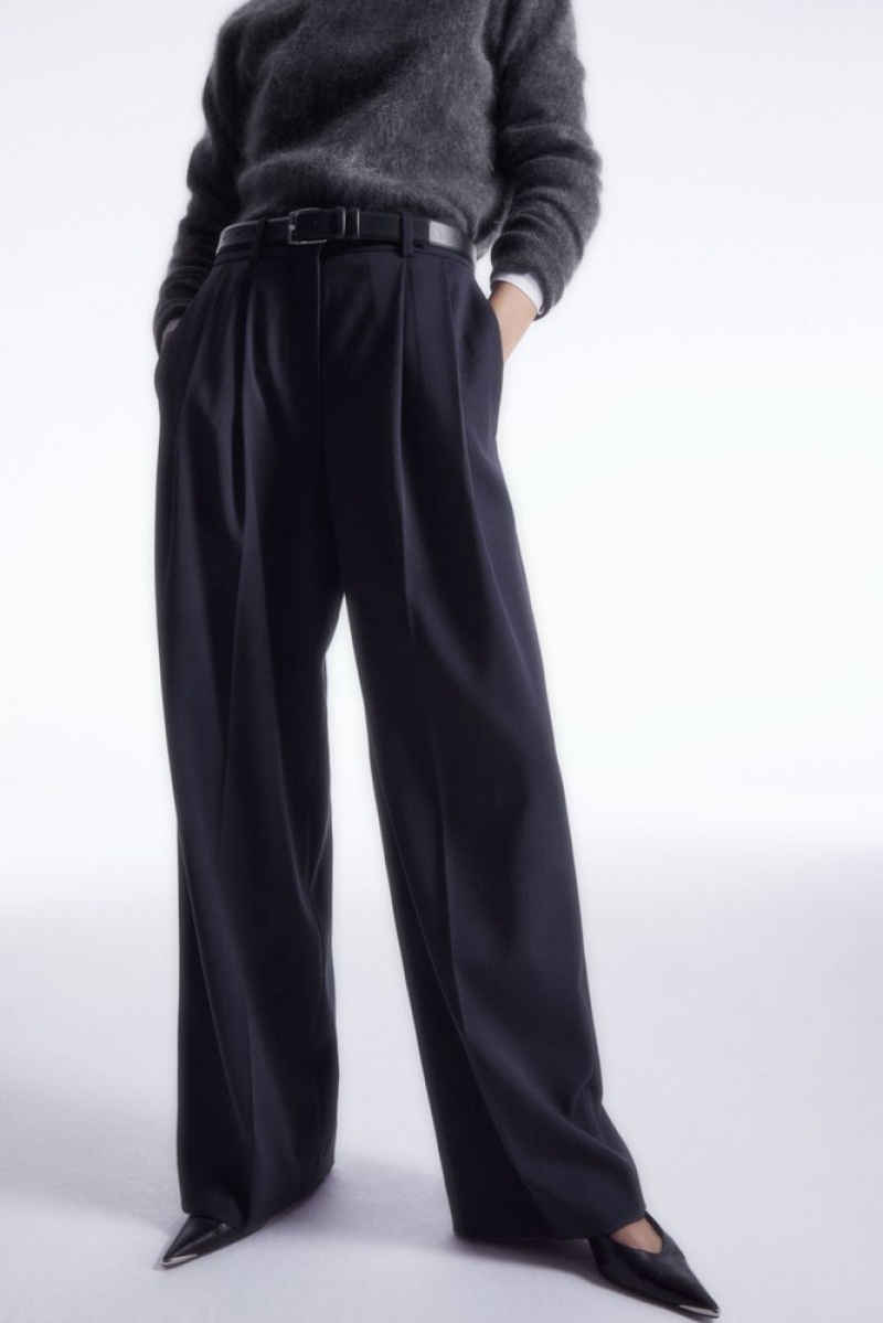 COS Larges-Leg Tailored Laine Pants Bleu Marine | 279306-GDU