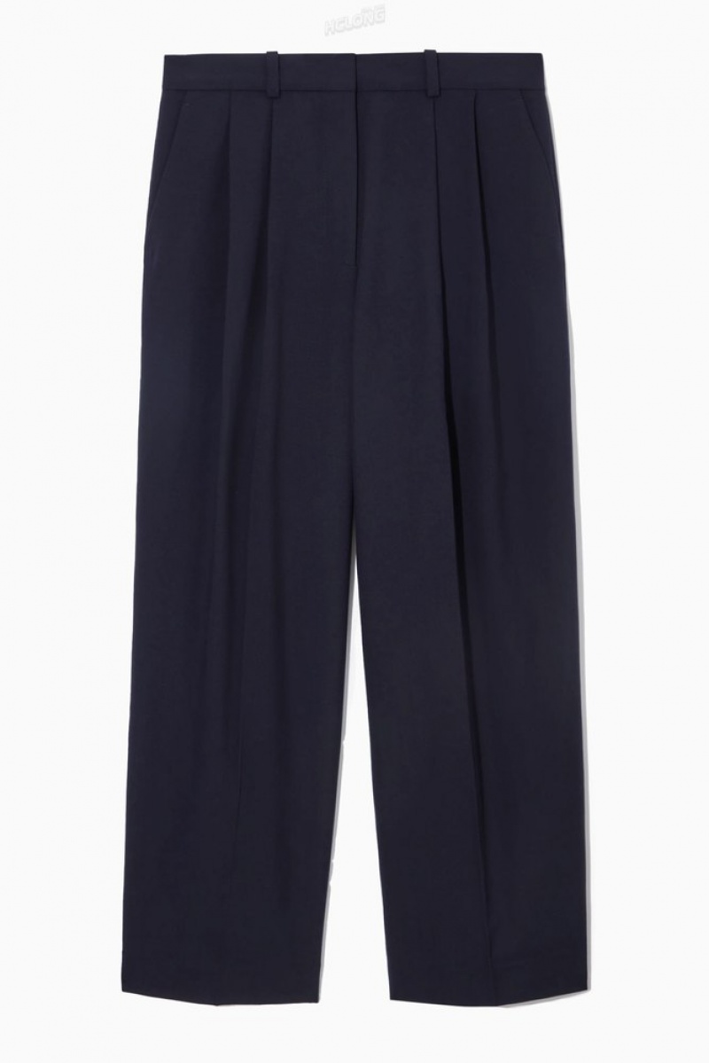 COS Larges-Leg Tailored Laine Pants Bleu Marine | 279306-GDU