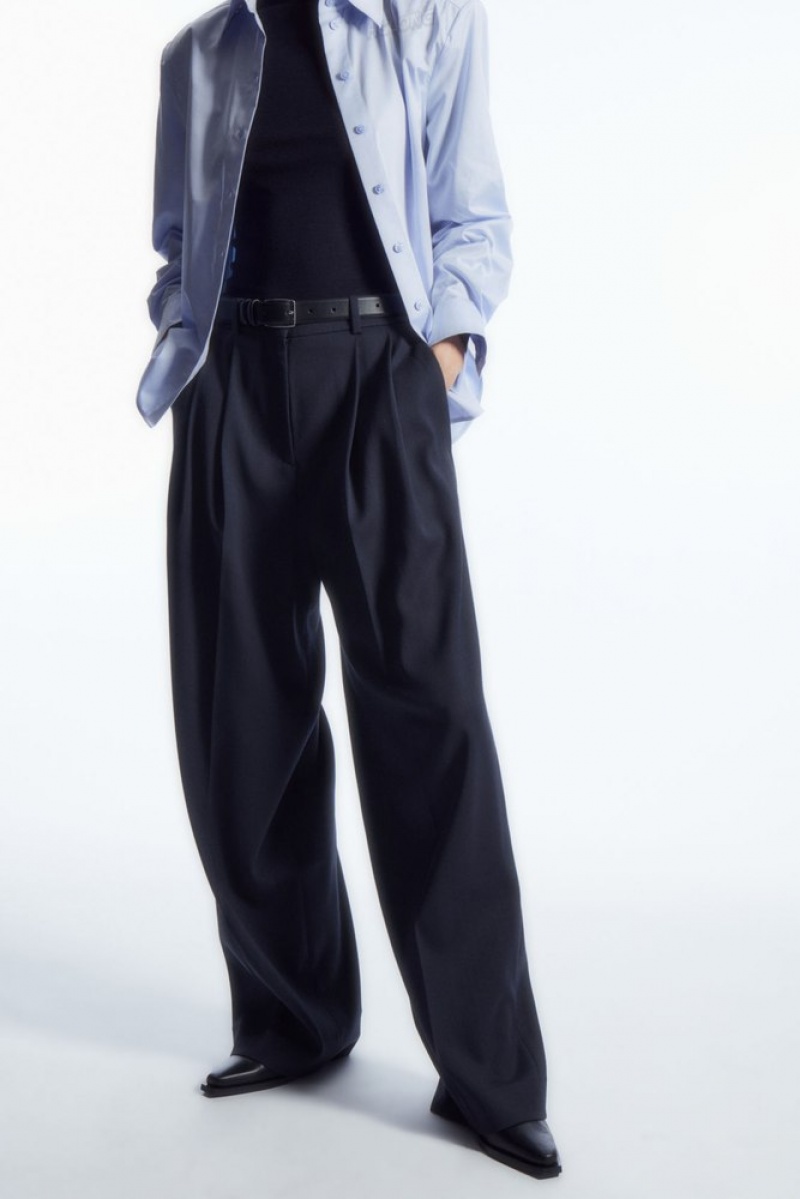 COS Larges-Leg Tailored Laine Pants Bleu Marine | 397541-FST