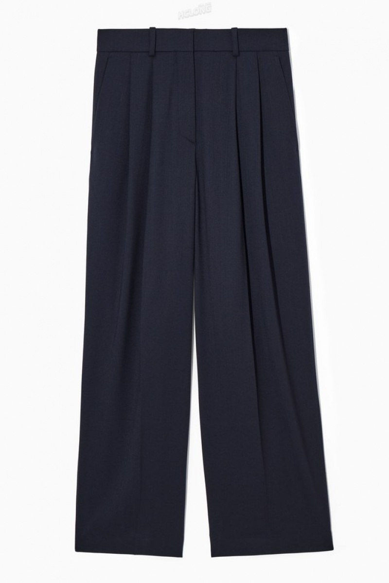 COS Larges-Leg Tailored Laine Pants Bleu Marine | 397541-FST