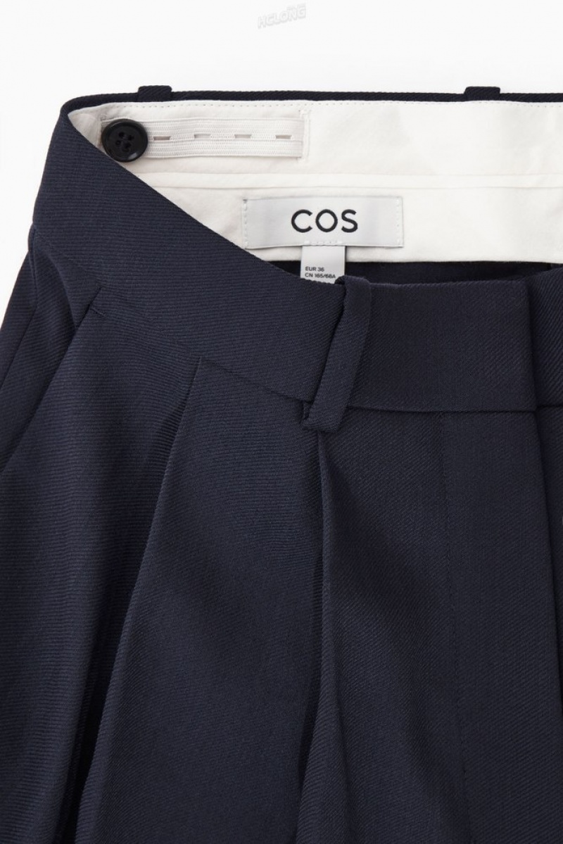 COS Larges-Leg Tailored Laine Pants Bleu Marine | 397541-FST