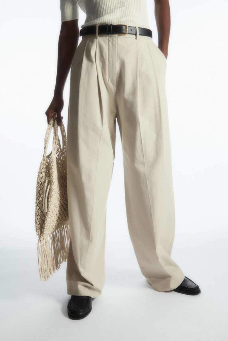 COS Larges-Leg Tailored Trousers Beige | 197408-ISY