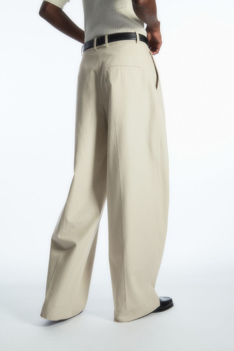 COS Larges-Leg Tailored Trousers Beige | 197408-ISY