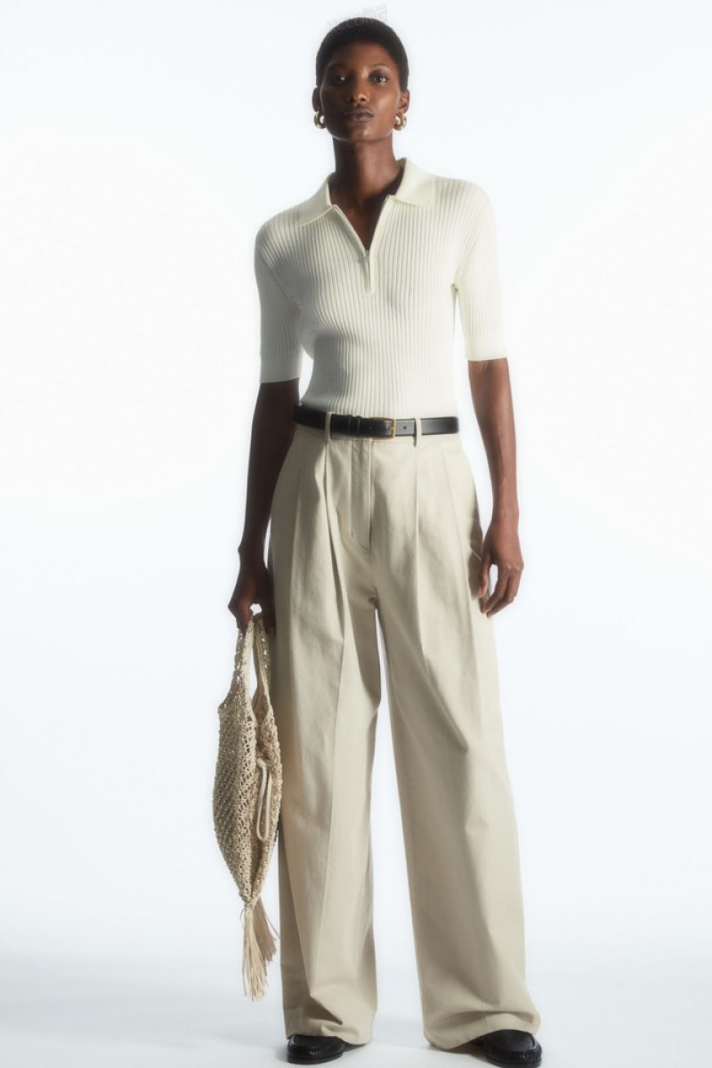 COS Larges-Leg Tailored Trousers Beige | 197408-ISY