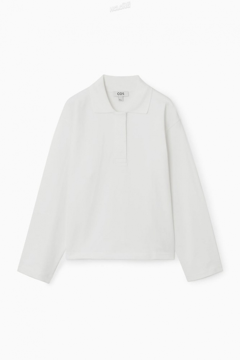 COS Long-Sleeved Polo Shirt Blanche | 863210-DTS