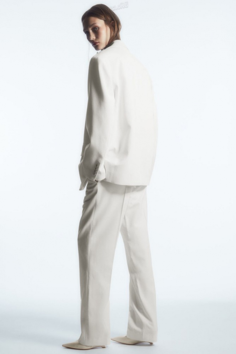 COS Low-Rise Droit-Leg Crepe Trousers Blanche | 490782-FRJ