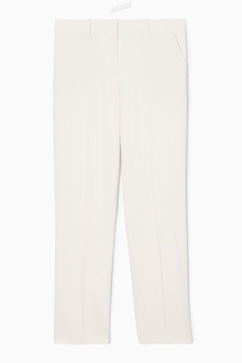 COS Low-Rise Droit-Leg Crepe Trousers Blanche | 490782-FRJ