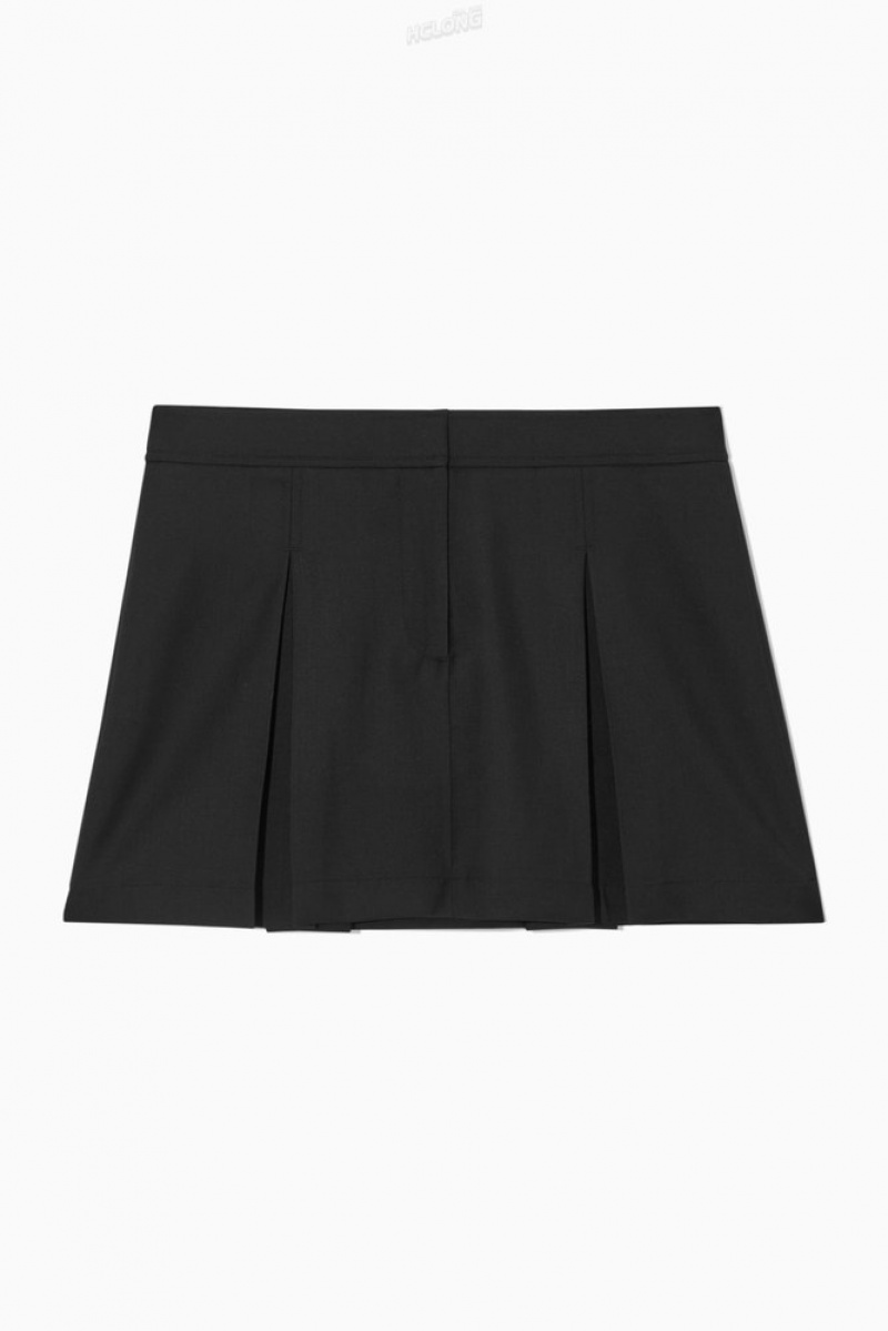 COS Low-Rise Plissé Laine Mini Skirt Noir | 915630-XKD