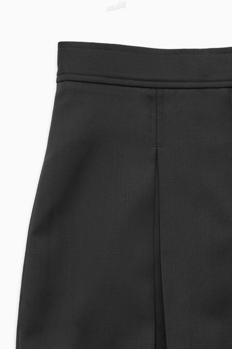 COS Low-Rise Plissé Laine Mini Skirt Noir | 915630-XKD