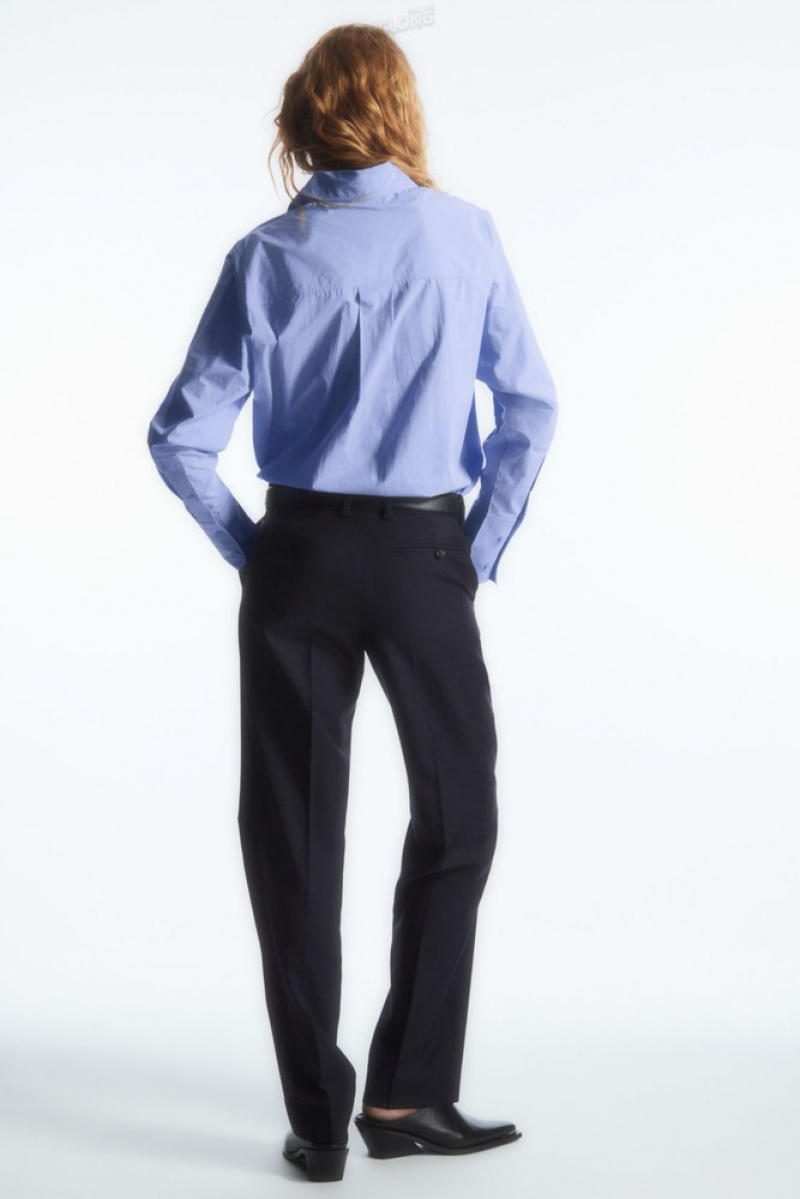 COS Low-Rise Tailored Laine Trousers Bleu Marine | 985423-YDQ