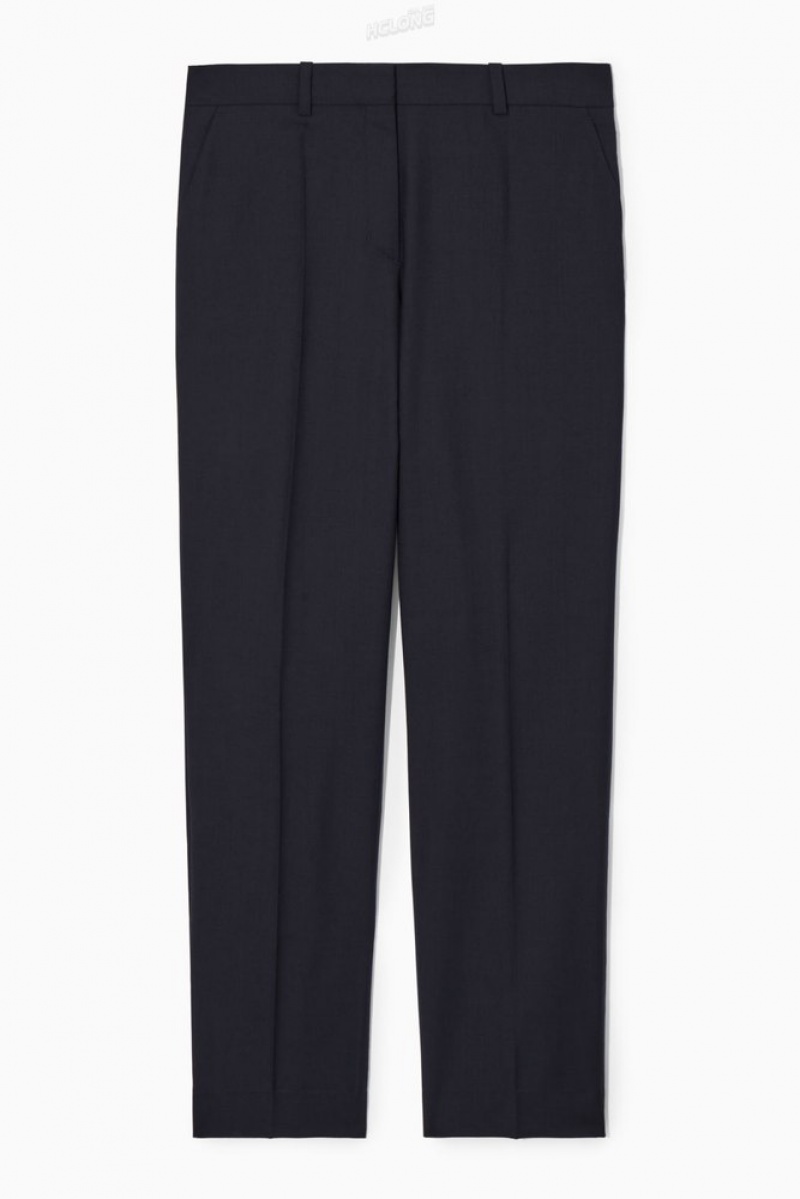 COS Low-Rise Tailored Laine Trousers Bleu Marine | 985423-YDQ