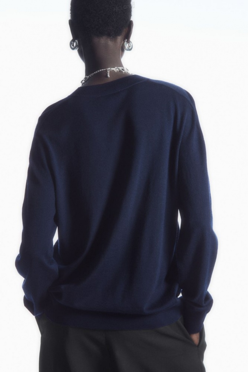 COS Merino Laine Jumper Bleu Marine | 483106-SAG