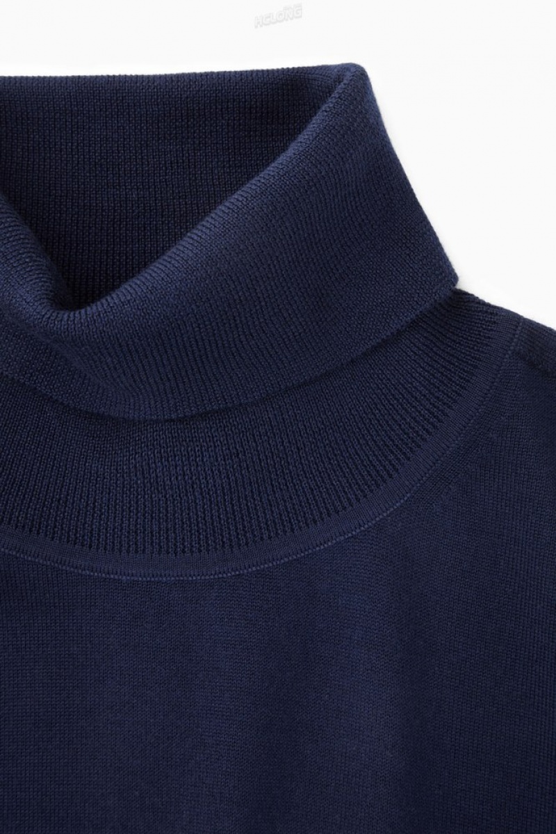 COS Merino Laine Roll-Neck Jumper Bleu Marine | 235408-URN