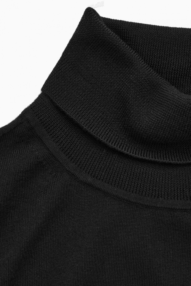 COS Merino Laine Roll-Neck Jumper Noir | 437201-SPH