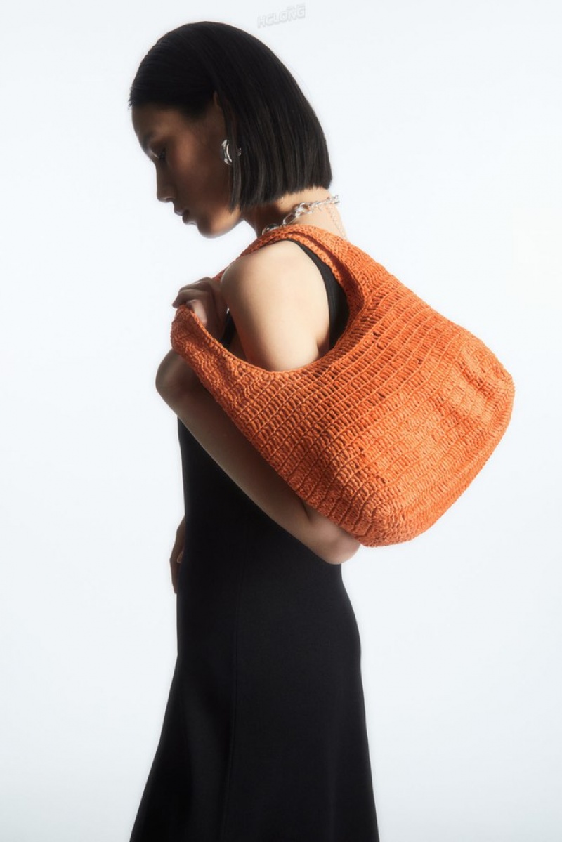 COS Mini Raffia Shoulder Bag Beige Orange | 398127-HYW