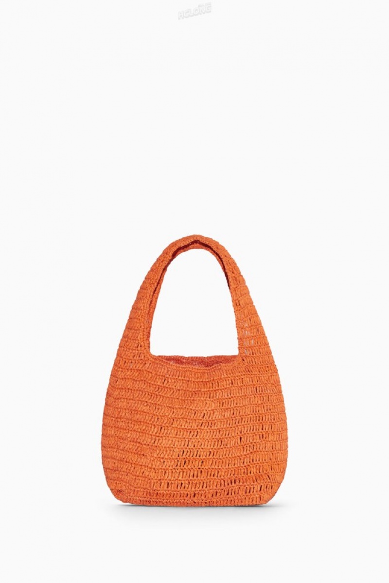 COS Mini Raffia Shoulder Bag Beige Orange | 398127-HYW