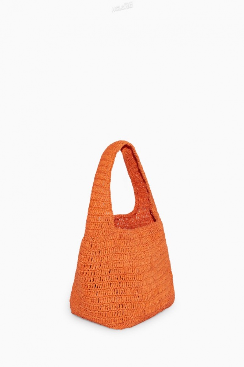 COS Mini Raffia Shoulder Bag Beige Orange | 398127-HYW