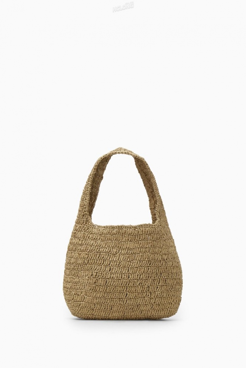 COS Mini Shoulder Bag - Raffia Beige Orange | 351762-KQA