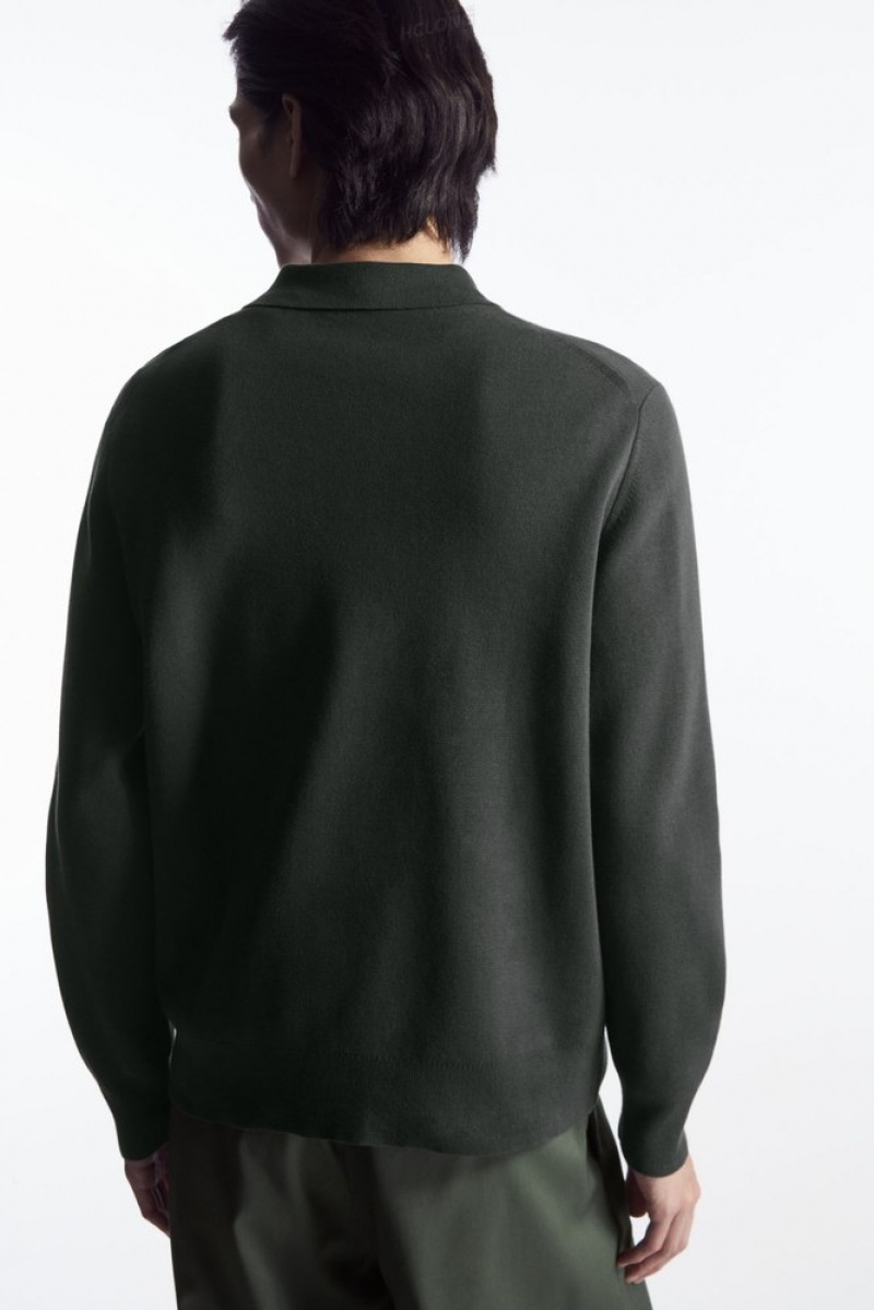 COS Minimal Tricoté Polo Shirt Vert Foncé | 271439-HBU